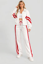 veste de survêtement femme zippée bandes contrastées en blanc