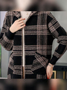 veste femme à capuche zippée carreaux en camel