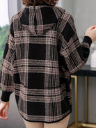 veste femme à capuche zippée carreaux en camel