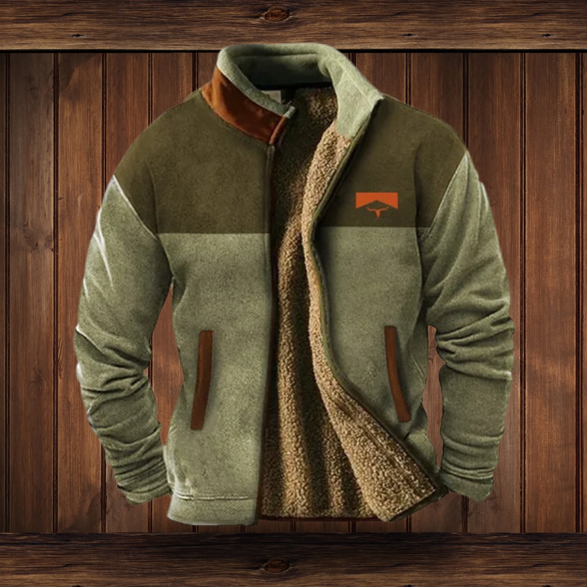 veste femme col montant doublée motif western en vert