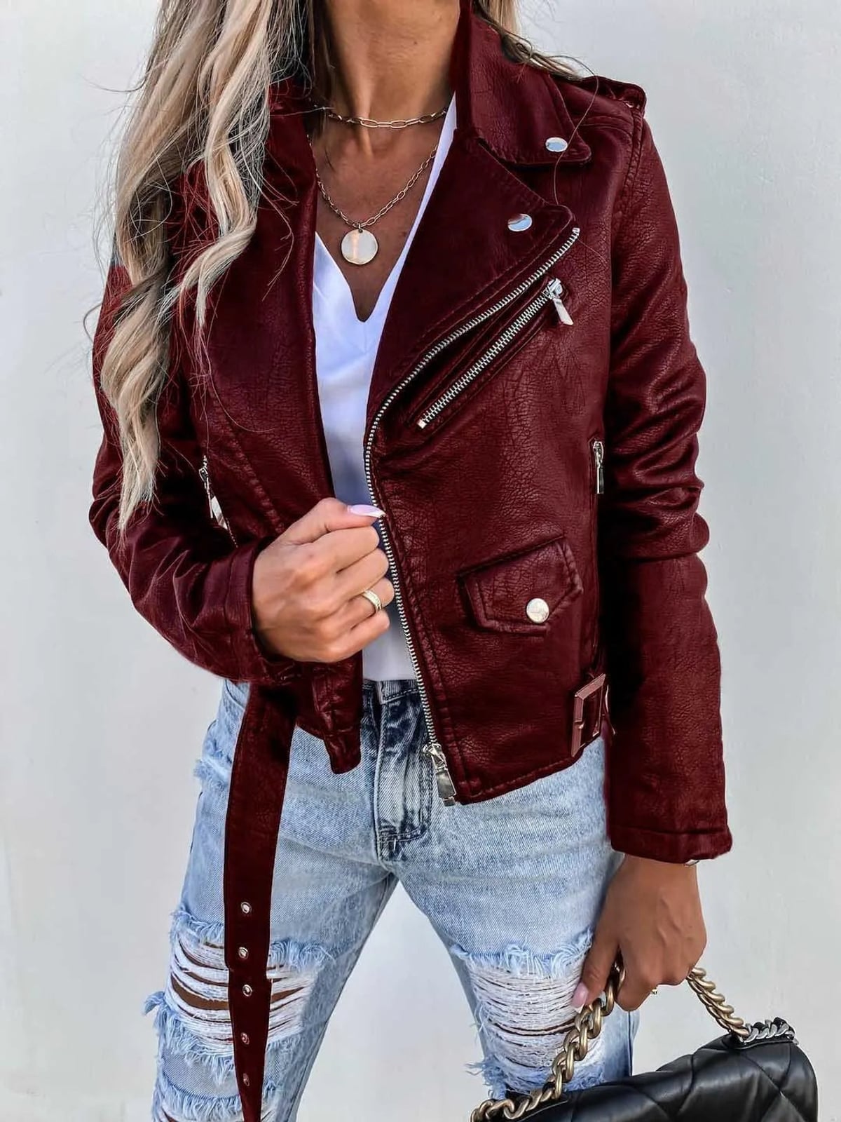 veste femme coupe ajustée zippée en rouge