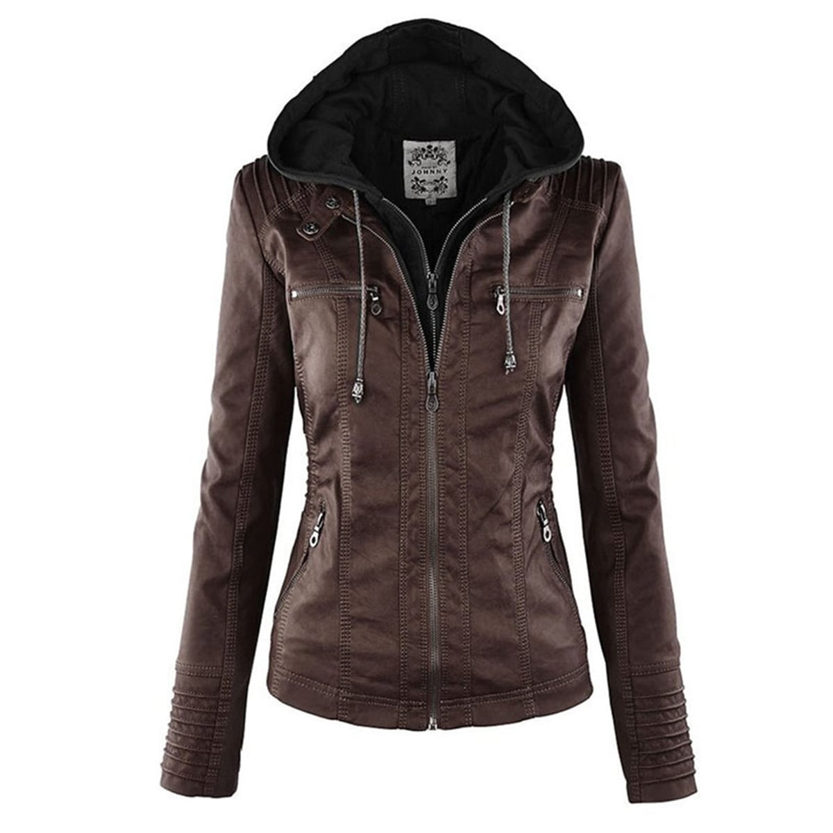 veste femme courte à capuche zippée en marron