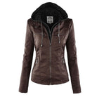 veste femme courte à capuche zippée en marron
