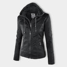 veste femme courte à capuche zippée en noir