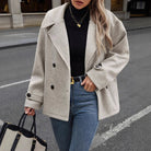 veste femme oversize col à revers boutonnée en gris clair