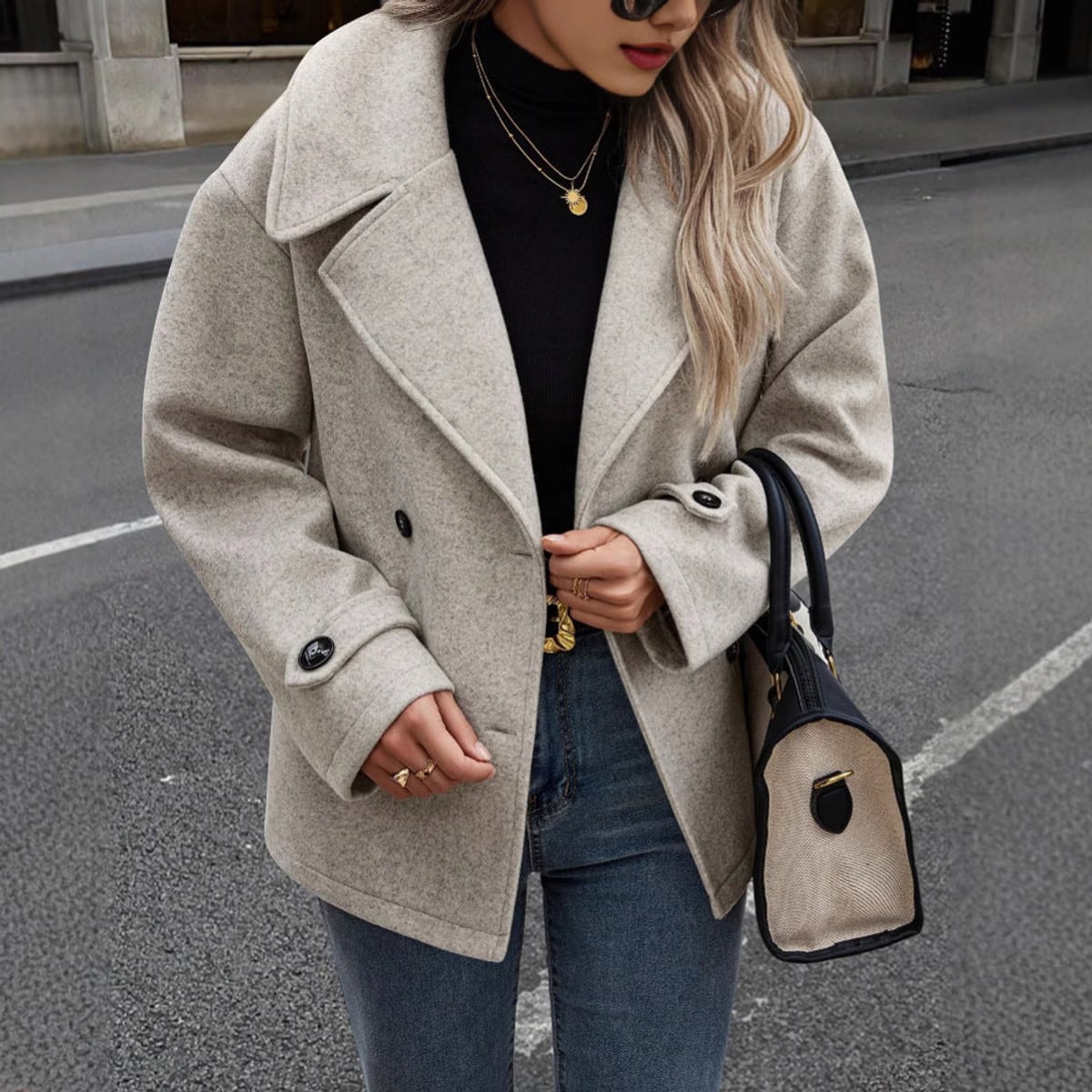 veste femme oversize col à revers boutonnée