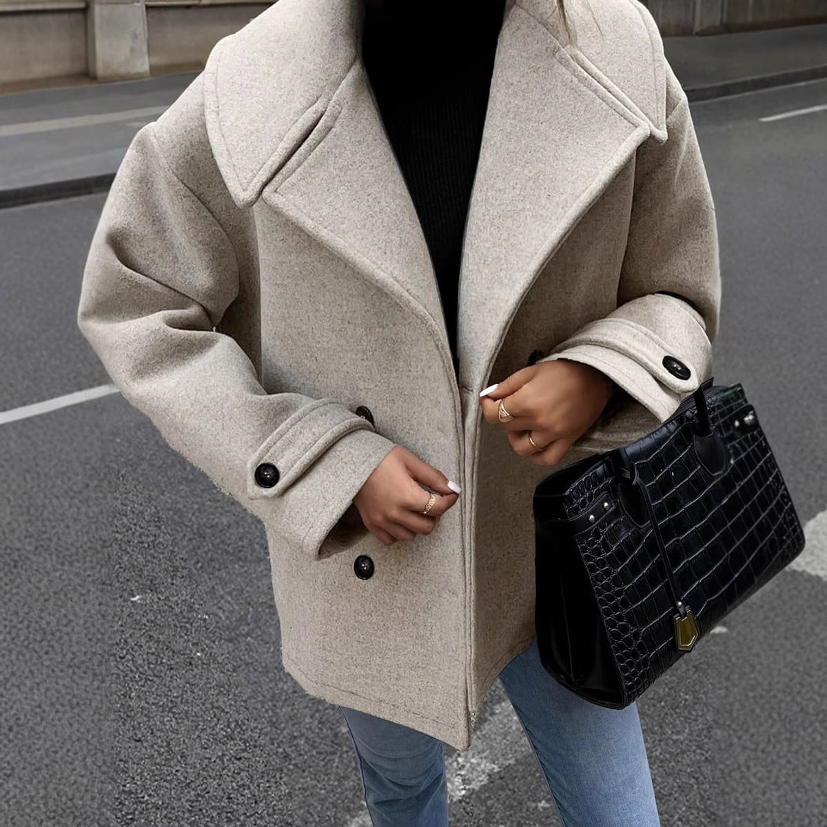 veste femme oversize col à revers boutonnée