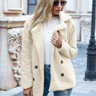 veste femme oversize col à revers double boutonnage en beige