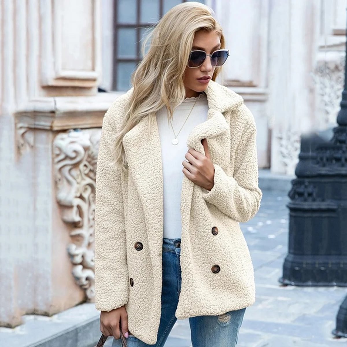 veste femme oversize col à revers double boutonnage