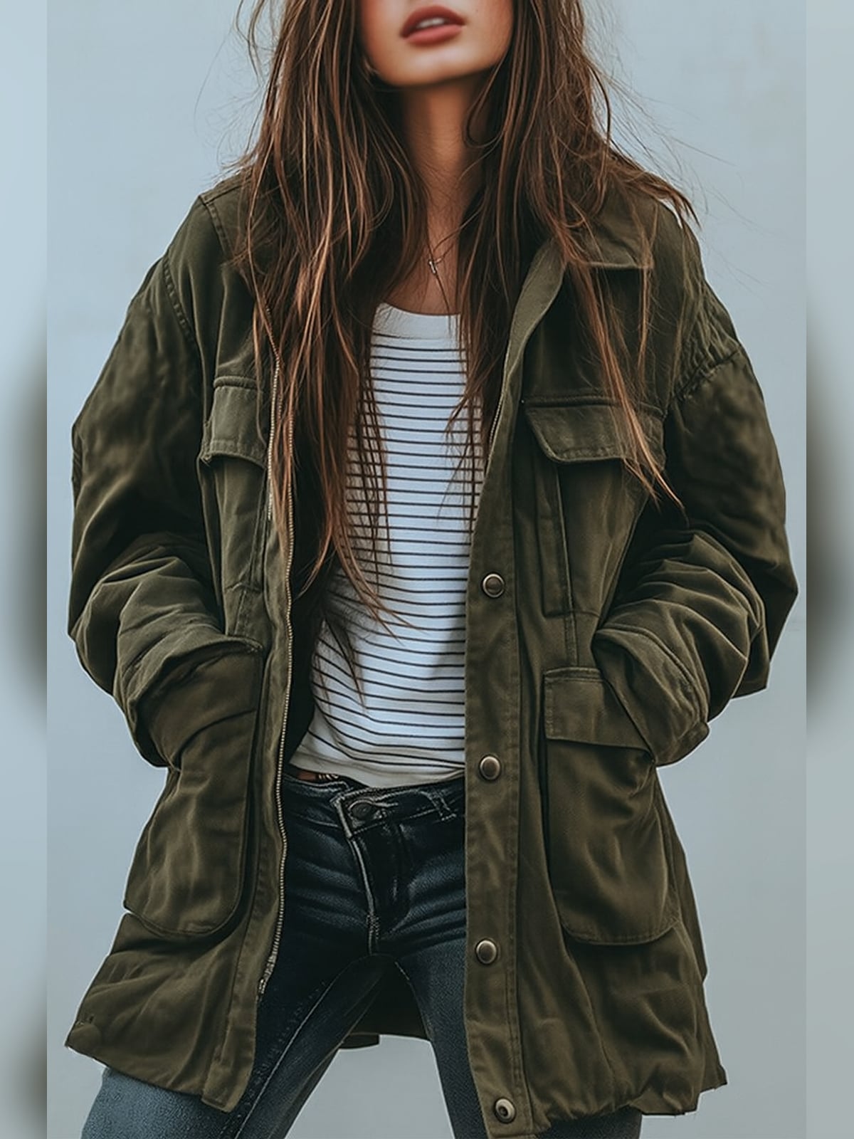 veste femme oversize style militaire en vert
