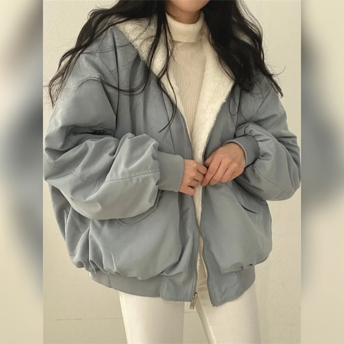 veste femme réversible col montant bleu