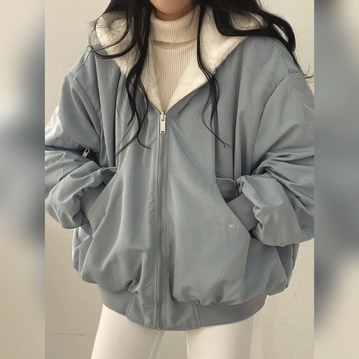veste femme réversible col montant bleu