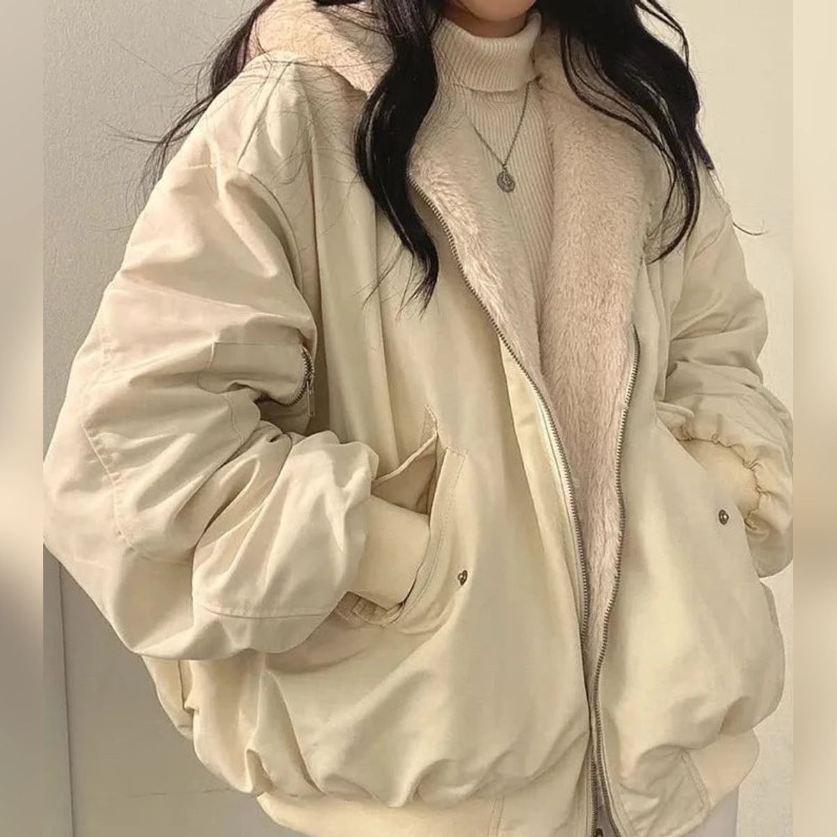 veste femme réversible col montant beige
