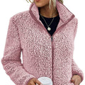 veste femme teddy col montant zippée en rose