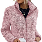 veste femme teddy col montant zippée en rose