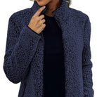 veste femme teddy col montant zippée en bleu marine