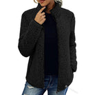 veste femme teddy col montant zippée en noir