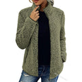 veste femme teddy col montant zippée en vert olive