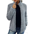 veste femme teddy col montant zippée en gris