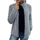 veste femme teddy col montant zippée en gris