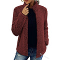 veste femme teddy col montant zippée en rouge bordeaux