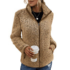 veste femme teddy col montant zippée en kaki