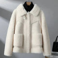 veste femme teddy oversize col rabattu en beige