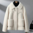 veste femme teddy oversize col rabattu en beige
