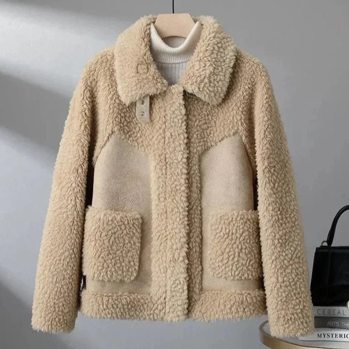 veste femme teddy oversize col rabattu en kaki