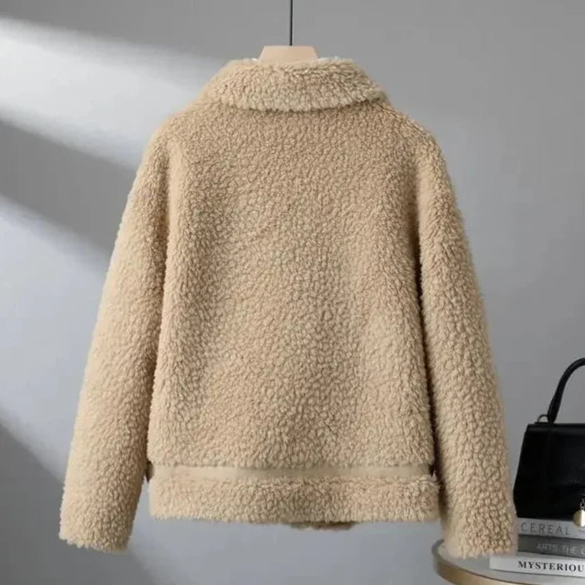 veste femme teddy oversize col rabattu en kaki