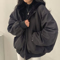 veste hiver femme oversize doublée fourrure en noir