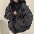 veste hiver femme oversize doublée fourrure en noir