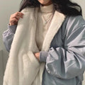 veste hiver femme oversize doublée fourrure en bleu