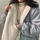 veste hiver femme oversize doublée fourrure en bleu