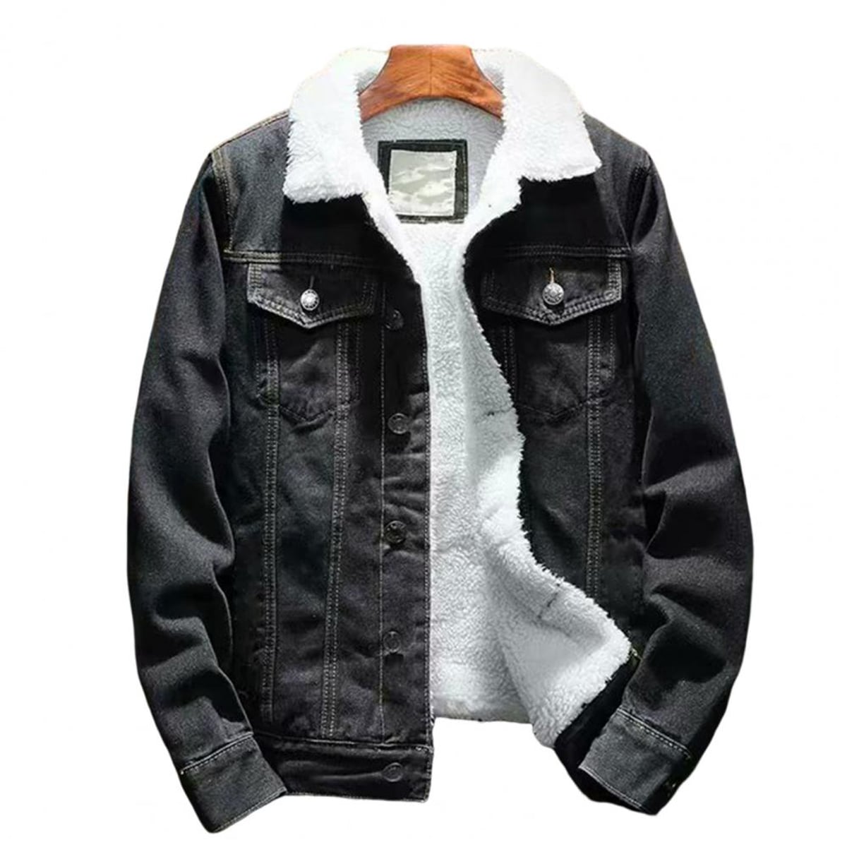 veste hiver homme doublée col revers en noir