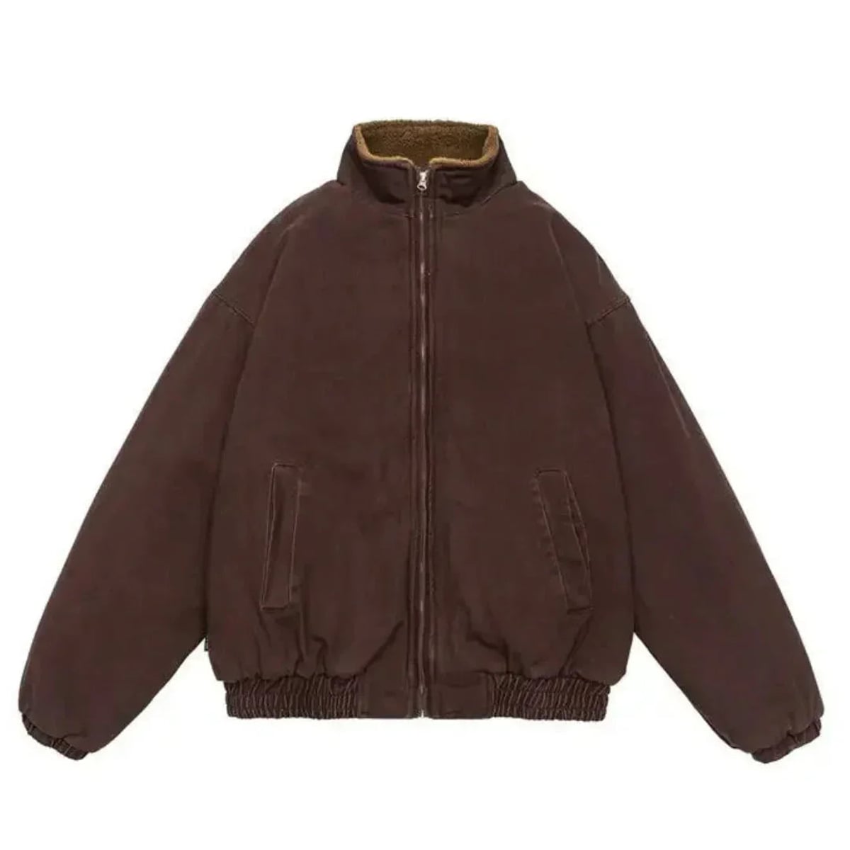 veste hiver homme oversize col montant zippée en marron