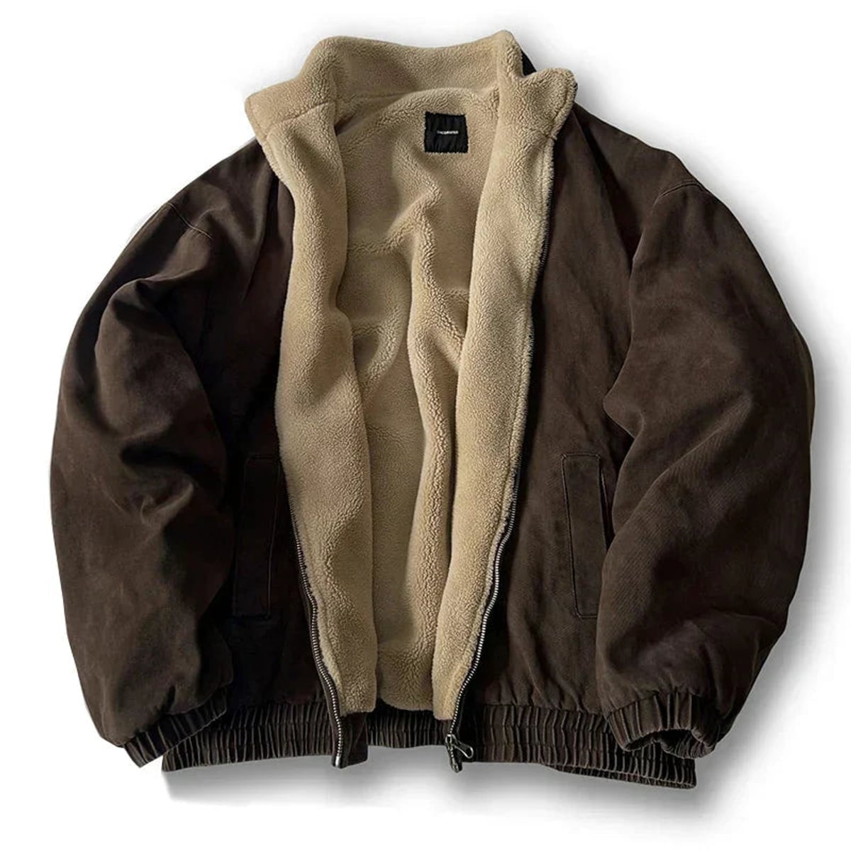 veste hiver homme oversize col montant zippée en marron