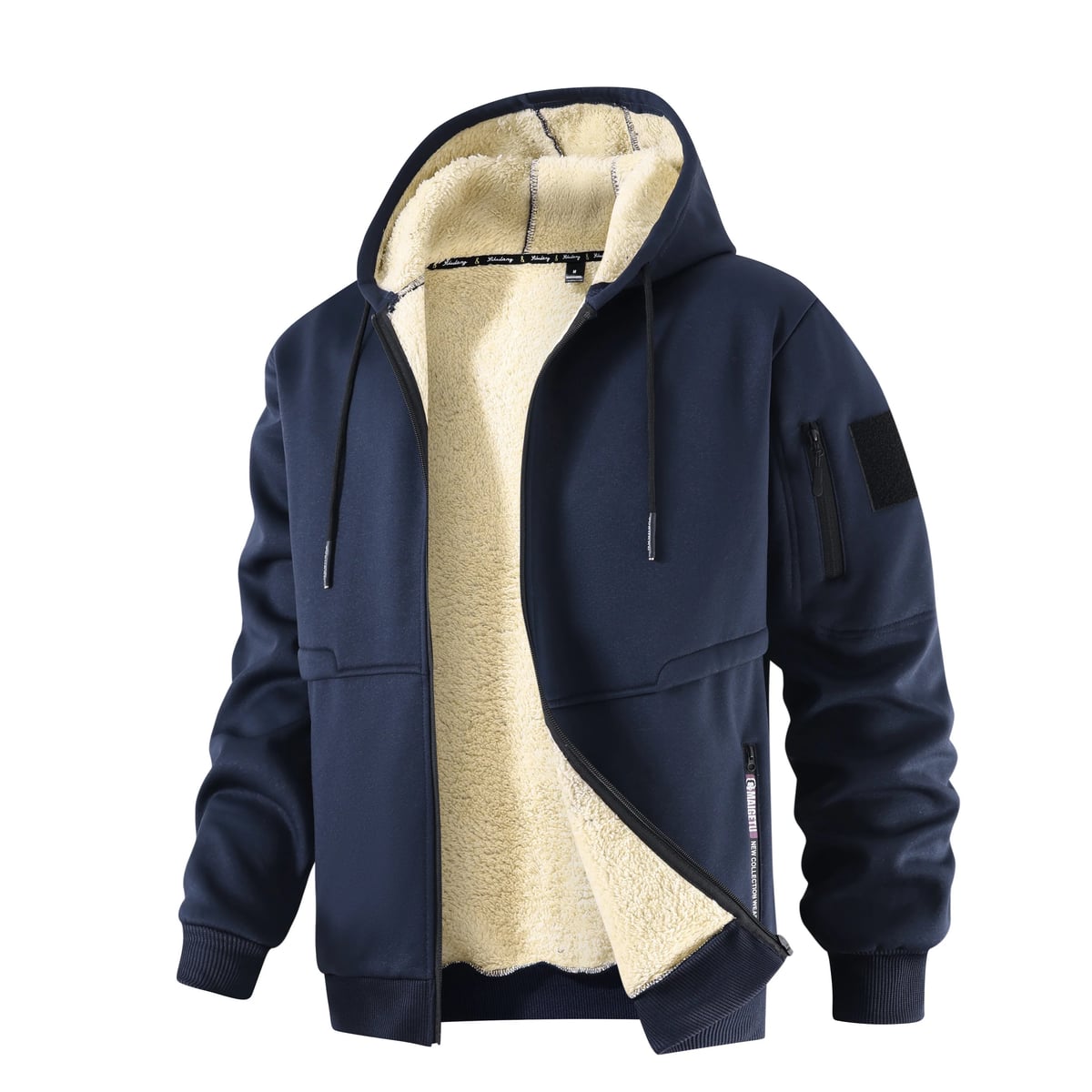 veste hiver homme zippée à capuche en bleu marine