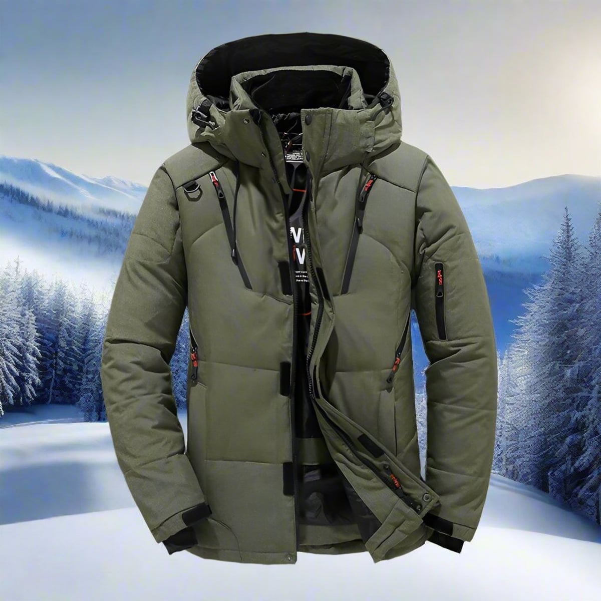 veste homme à capuche multi-poches vert