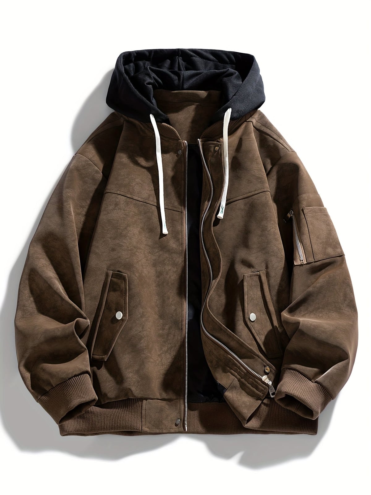 veste homme à capuche oversize zippée en café