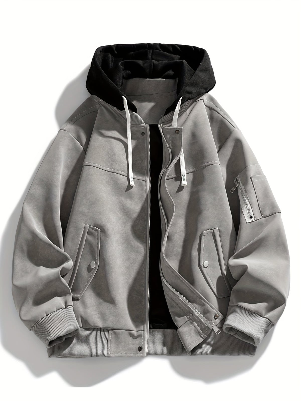veste homme à capuche oversize zippée en gris