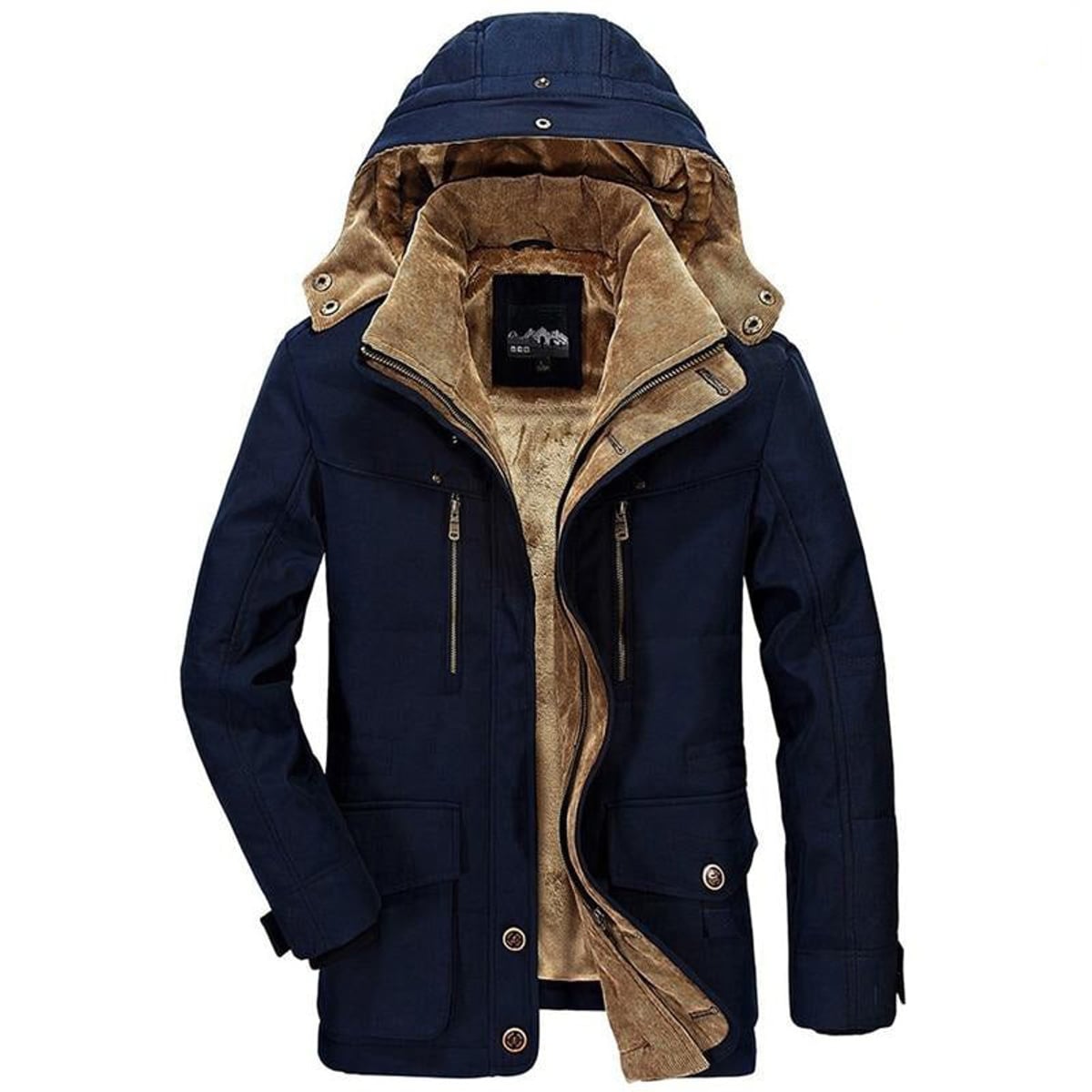 veste homme capuche amovible coupe droite Bleu marine