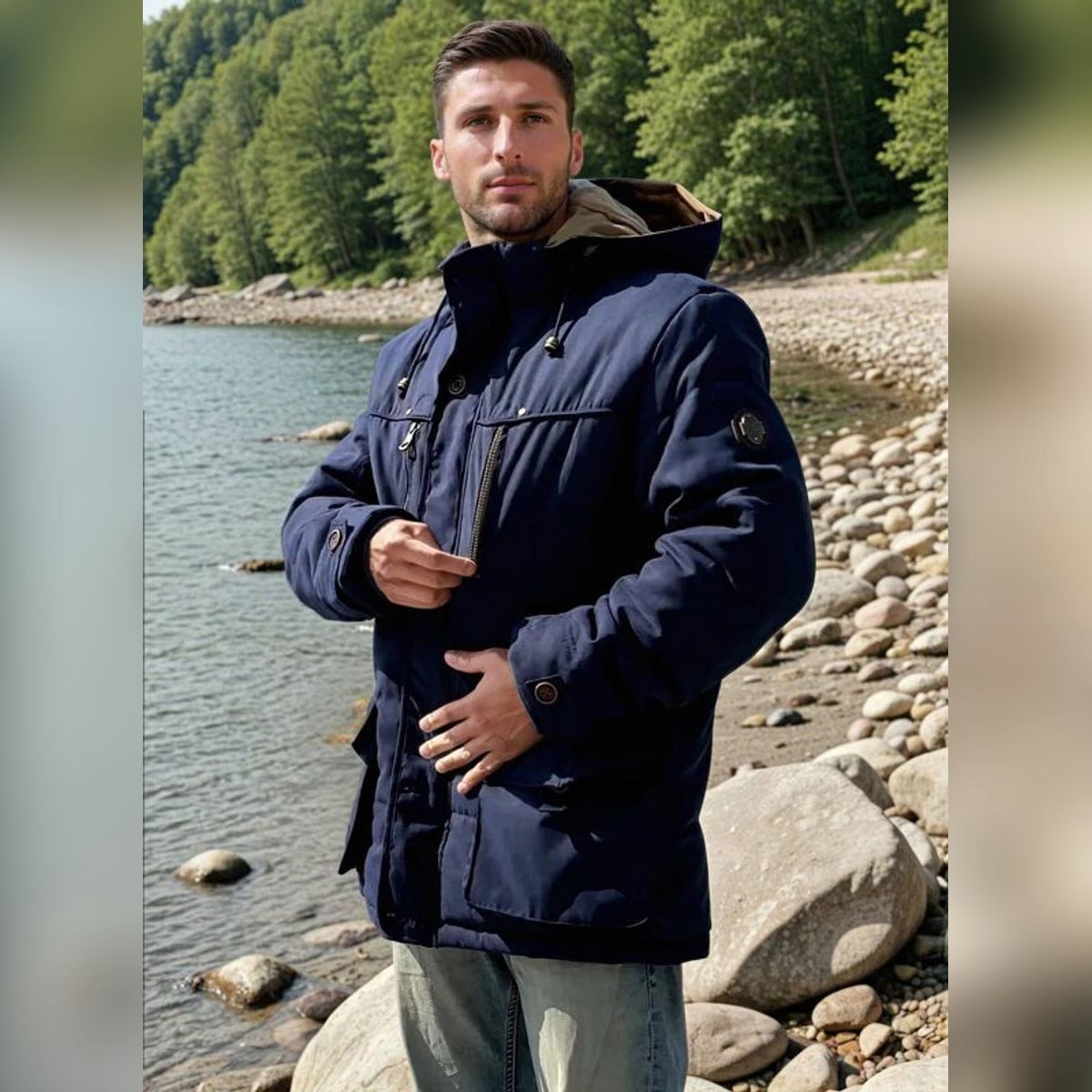 veste homme capuche amovible coupe droite