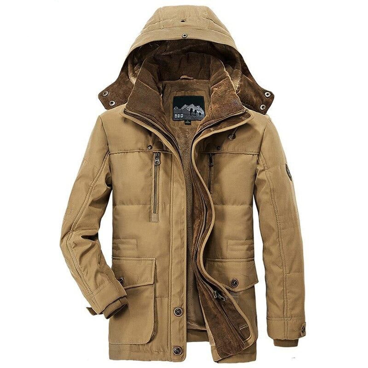 veste homme capuche amovible coupe droite Beige