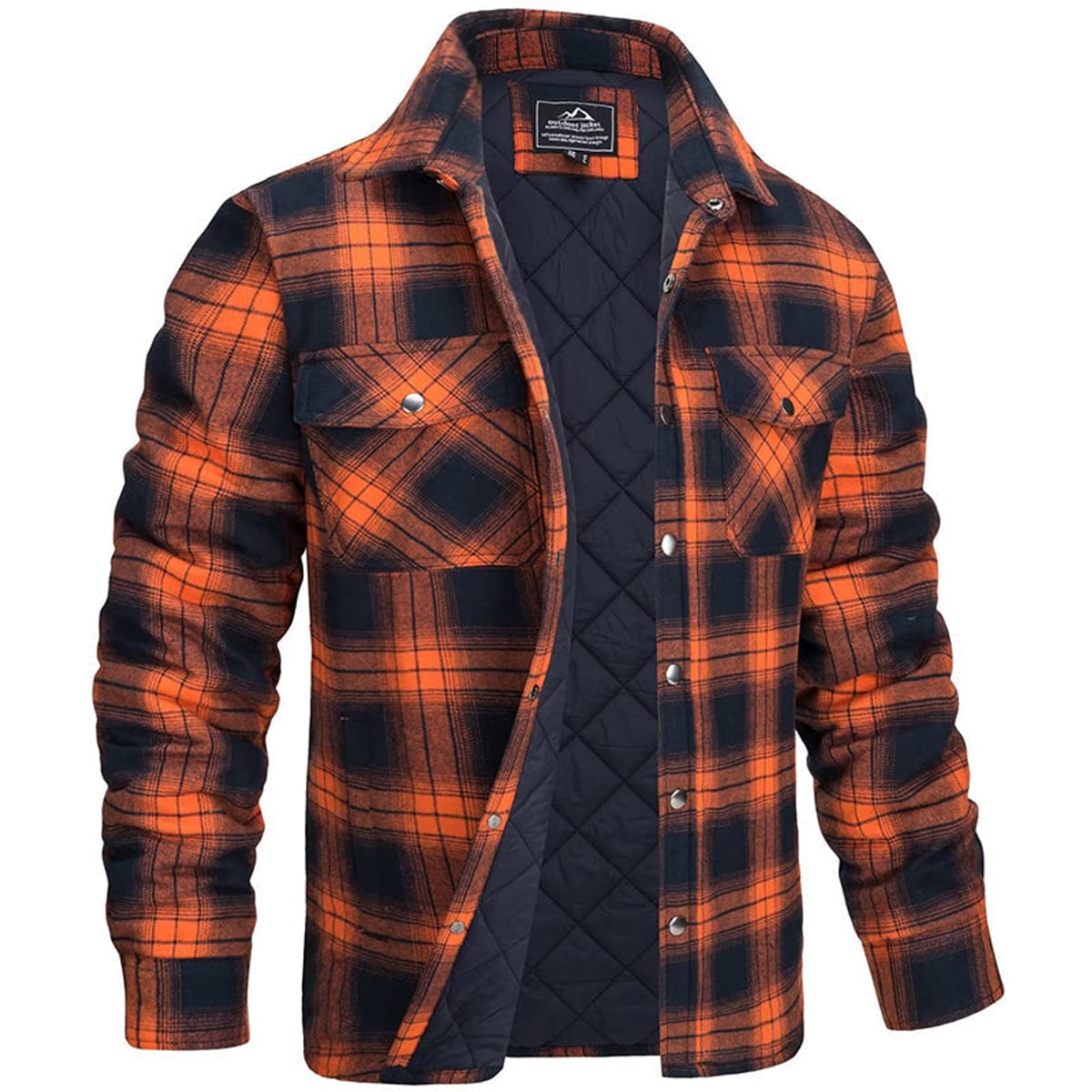 veste homme col chemise carreaux matelassée en orange