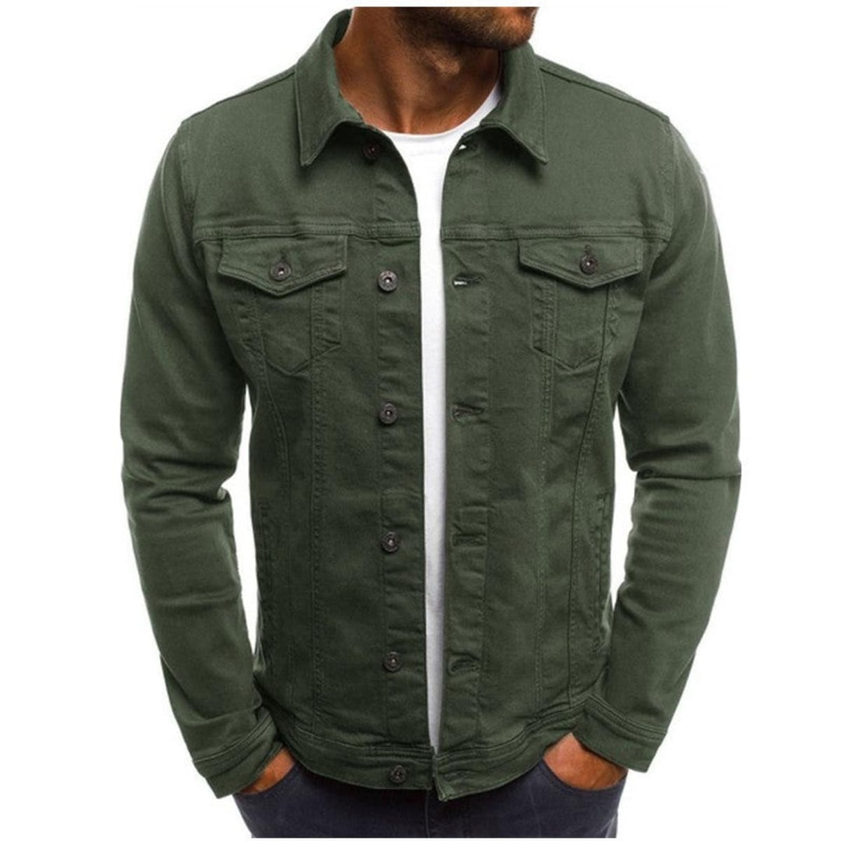veste homme col chemise coupe droite en vert