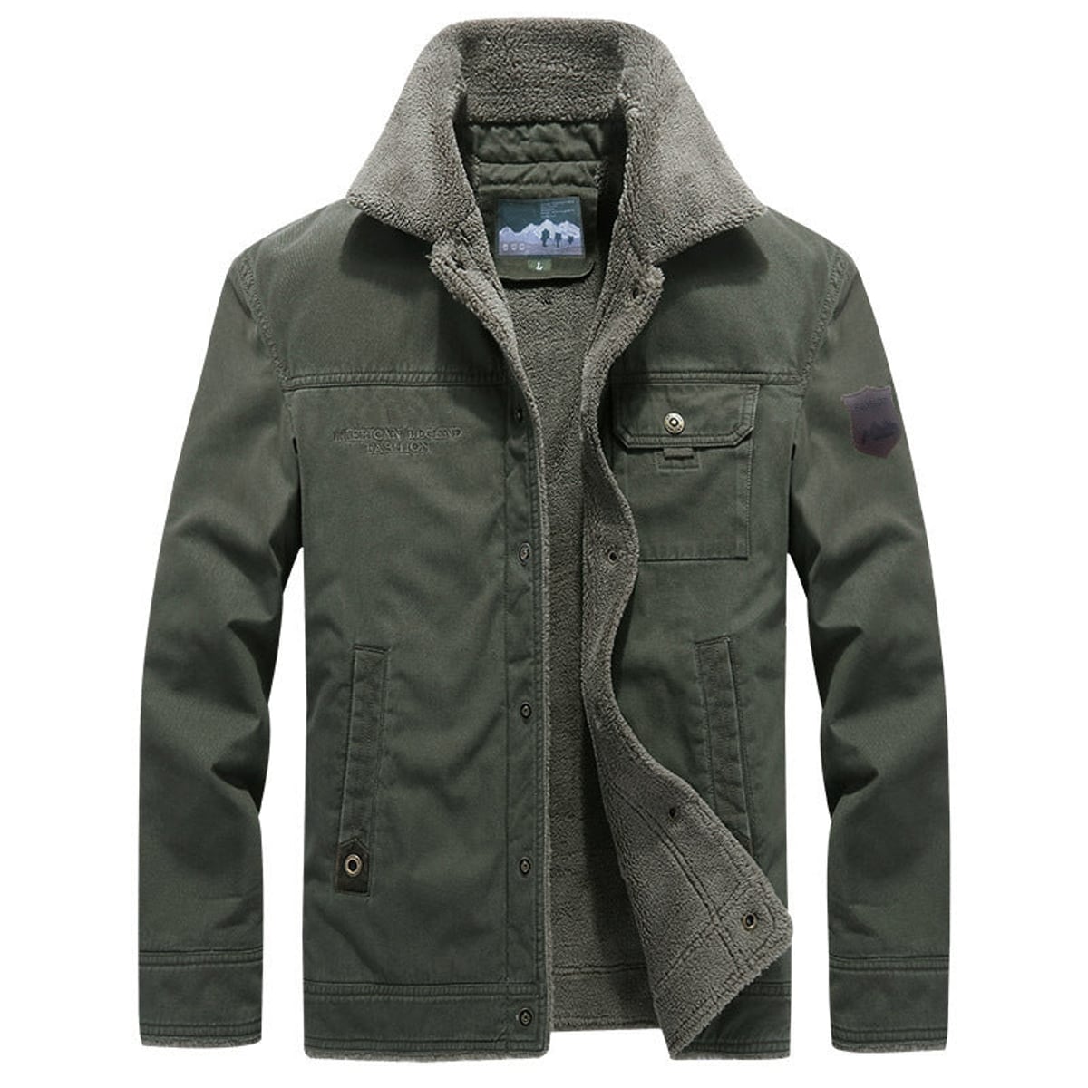 veste homme col montant à pressions vert olive