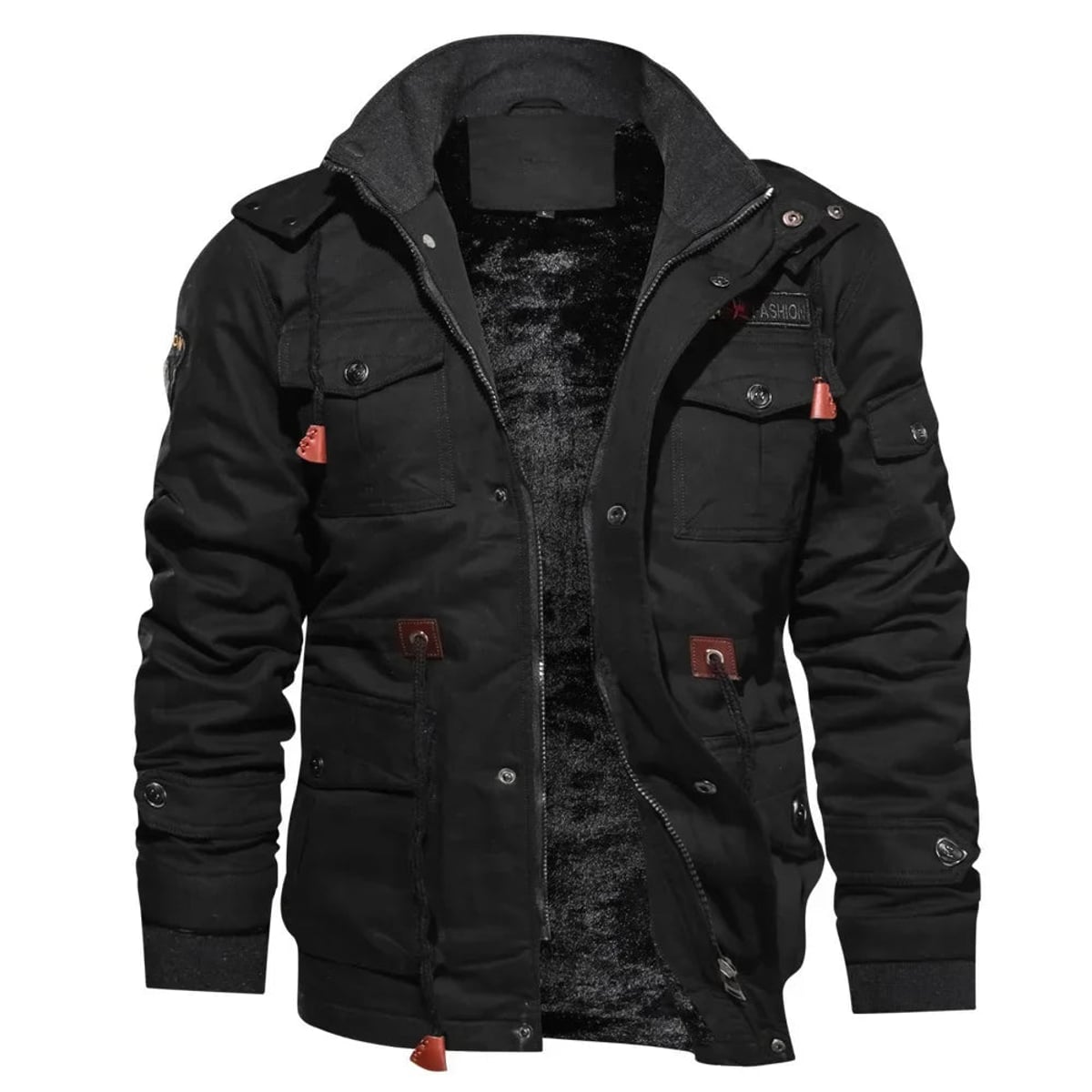 veste homme col montant multi-poches doublée en noir