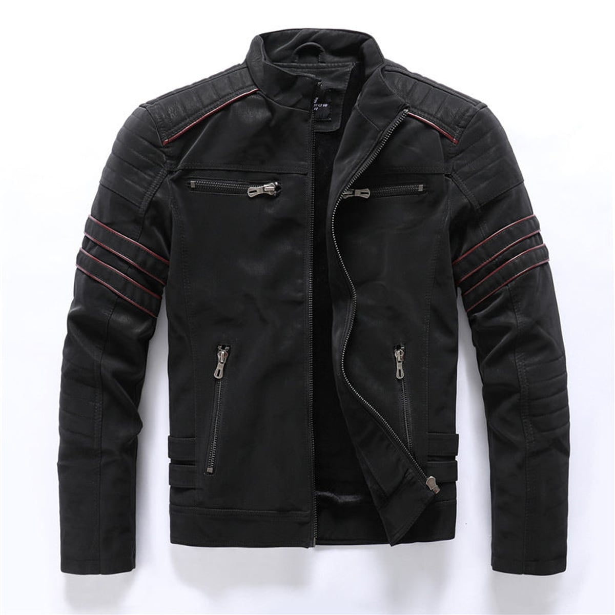 veste homme col montant style biker en noir