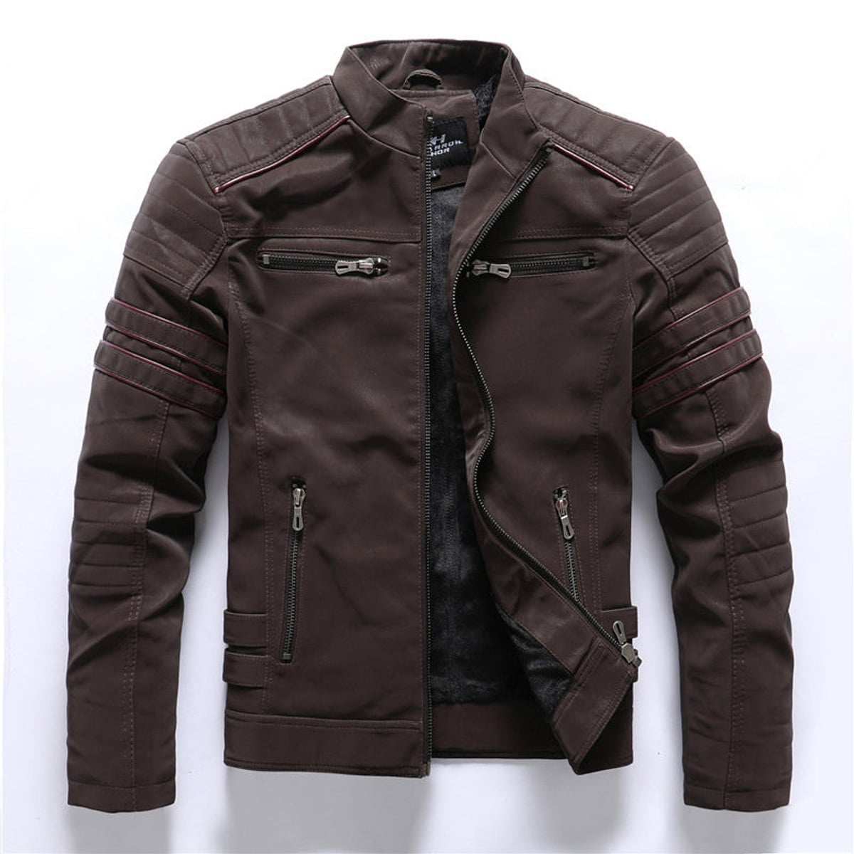 veste homme col montant style biker en marron